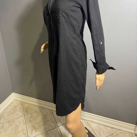 prAna La Noa Hemp Black Button-Down Shirt Dress 🖤 Soft Eco Casual - Picture 9 of 9